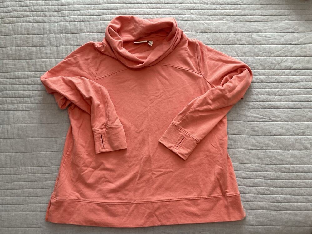 Denim & Co. Active French Terry Cowl Neck Large Coral LongSleeve Top A389814 F13
